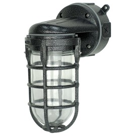 Woods L1707SVBLK Wall Mount Light in Hammered Black Finish Sturdy Die Cast Aluminum Cage; 100 Watt Incandescent; Industrial Design; Suitable for Indoor and Outdoor Use