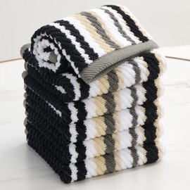 Washcloths 6 Pack, 100% Cotton, 13x13 in, Black Striped