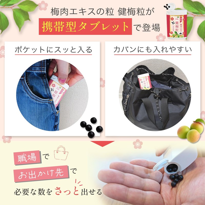 梅肉エキス 梅エキス 梅肉エキス粒 健梅粒 塩分不使用 和歌山県産 飲みやすい粒タイプ サプリメント 約120粒 30g