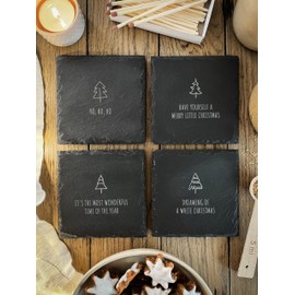 casa ferraro Slate Christmas Coasters (Pack of 4) - Christmas Decoration with Christmas Tree Motifs or as Raclette Coasters