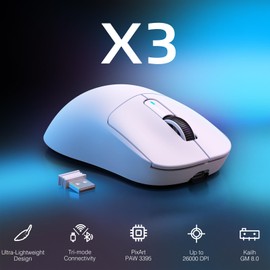 ATTACK SHARK X3 Wireless Gaming Mouse, 49g Ergonomic Computer Mouse, Triple Modes PAW3395 26K DPI Optical Sensor, 200h Battery Life, Programmable Buttons, Gaming Accessories for PC/Laptop/Mac (White)
