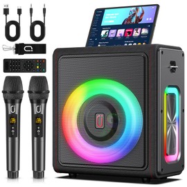Karaoke Machine, Portable Bluetooth 5.3 Speaker with 2 Wireless Microphones for Adults, PA System with Pitch Correction & Echo Adjustment, Supports TWS/TF Card/USB/AUX/Live/REC for Home Party