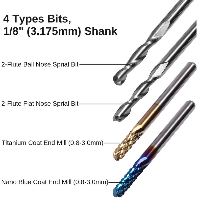 Genmitsu 40pcs End Mills CNC Router Bits, 1/8" Shank CNC