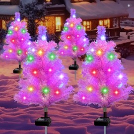 Solar Christmas Tree 4 Pack Pink Garden Stake Light Waterproof Christmas Decorations ，Outdoor Waterproof Christmas Pathway Lights for Christmas Decoration Pathway Garden Patio Yard