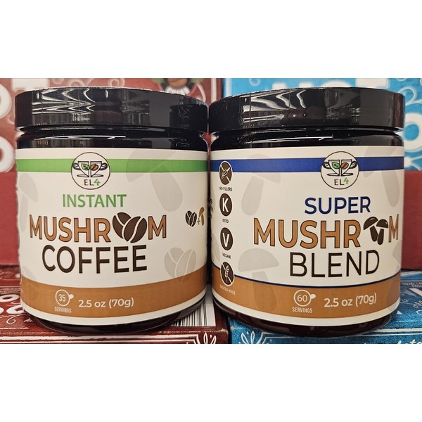 EL4 Instant Mushroom Coffee & Super Mushroom Blend 2.5oz 70g