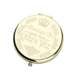 AKTAP Bee Gifts Always Be Your Own Queen Compact Mirror Animal Insect Lover Pocket Makeup Mirror Sweetly Keepsake for Queens (Queen B Gold Mirror)