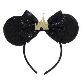 ECOSCO 2 Pcs Mouse Ears Headbands Glitter Sparkly Princess Ears Headband Costume Birthday for Adult (Black+White)