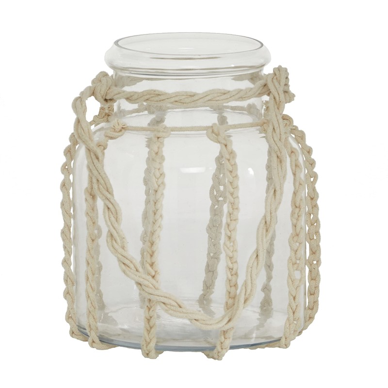 Deco 79 Glass Decorative Candle Lantern with Rope Handle, 8"