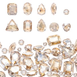 sourcing map 100Pcs Sew on Rhinestones, 7-18mm Mixed Shapes Flatback Glass Crystal Sewing Gems with Silver Claw Prong Setting for Crafts Clothing Shoes Accessories, Golden(Style 1)