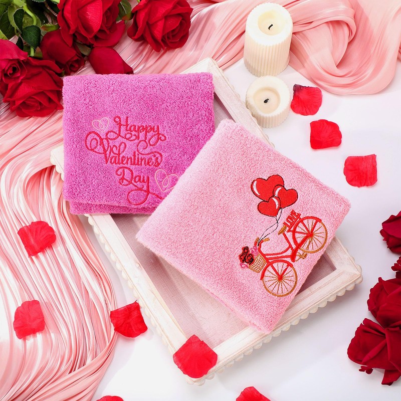SmoothNovelty 2 Pcs Valentines Hand Towels for Bathroom 29.5 x