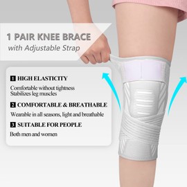 yeloumiss Knee Support Brace 2 Pack Compression Knee Sleeve with Straps Knee Bandage for Women Men for Sports, Arthritis, Joint Pain, Ligament Injury, Meniscus Tear, ACL, MCL, Tendonitis (Grey, XXL)