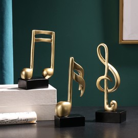 CINY 3pcs Music Note Ornament Musical Sculpture Statue Music Clef, Music Decor, Resin Music Sculpture Set for Home Piano Gifts Souvenirs Gift Resin, Gold
