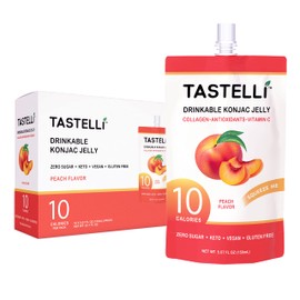 Tastelli Konjac Jelly Infused with Collagen Drink + Vitamin C + Antioxidants / 10 Calories, Vegan, Zero Sugar/Healthy Drinkable Dessert Pouch / (Peach) - 150mL x 10 Pouches