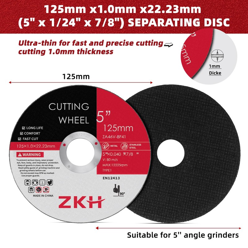 ZKH 5 Inch Cut Off Wheels, 50 Pack Thin Metal