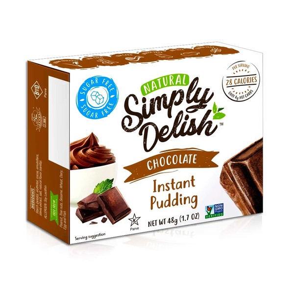 Simply Delish, Natural Pudding, and Pie Filling - Fat and Gluten Free, Vegan Sweet, Chocolate Flavour - Pack of 6, Sugar Free Pudding