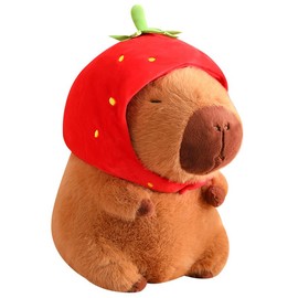 LVQING Cute Capybara Stuffed Animal with Wearable Toast Headset, Gifts for Kids (9 Inches, Strawberry Capybara)