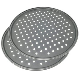 Happy Friends Pizza Tray Non-Stick Pizza Baking Tray with Holes Carbon Steel Diameter 32 cm Set of 2
