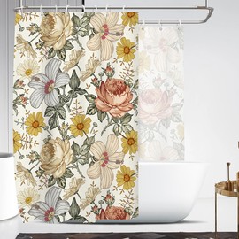 Coxila Yellow Floral Shower Curtain Extra Wide Large Long Clawfoot Tub Wrap Around Vintage Plant Aesthetic Boho Colorful Flower Peony Daisy Rose Bathroom 108 x 72 Inch Polyester Fabric 18 Pack Hooks