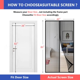 Magnetic Screen Door Fits Door Size 38" x 82", Actual Screen Size 40" x 83", Screen Door Mesh,Door Screen Magnetic Closure for Patio Door Enjoy Air Fresh-Black