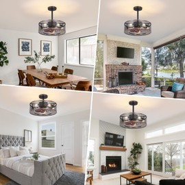 REDSTAR Caged Ceiling Fans with Lights, Black Industrial Ceiling Fan with Light and Remote, Farmhouse Ceiling Fan Light for Living Room, Bedroom, Kitchen (Modern Minimalist)