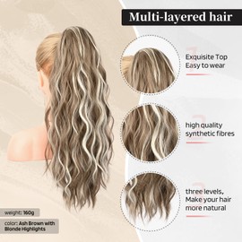 Flufymooz Ponytail Extension, 56 cm Ponytail with Drawstring Hair Extensions, Curly Ponytail Synthetic Hairpiece for Women (Copper Red)
