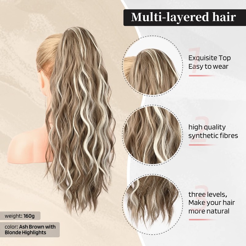 Flufymooz Ponytail Extension, 56 cm Ponytail with Drawstring Hair Extensions,