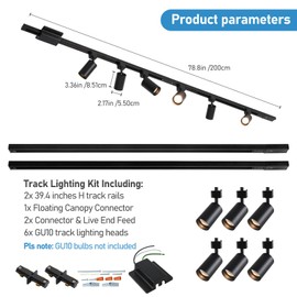 6-Light LED Track Lighting Kit with 6.6FT H Track Lighting Rails & Floating Canopy Connector, GU10 Track Light Kit, Modern Kitchen Track Lighting Fixtures Ceiling Spot Light, Black (No Bulbs)