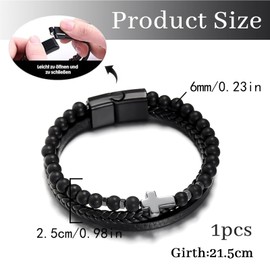 Kryzalite® Kreuz Obsidian taufgeschenk hang duftstein Herrenarmband, Edelstahl Echtes Leder Armband, Schmuckgeschenke für Männer