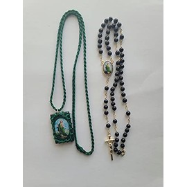 Escapulario Verde y Rosario Negro de Cristal de San Judas Tadeo