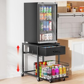 Housolution Mobile Mini Fridge Stand with Storage, Height-Adjustable Mini Beverage Fridge Table, Coffee Bar, 200 lbs Heavy-Duty Compact Refrigerator Shelf with Rolling Cabinet for Kitchen Home, Black