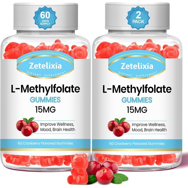 2 Pack L-Methylfolate 15mg Gummies, Methylated Multivitamin with Methylated B12,
