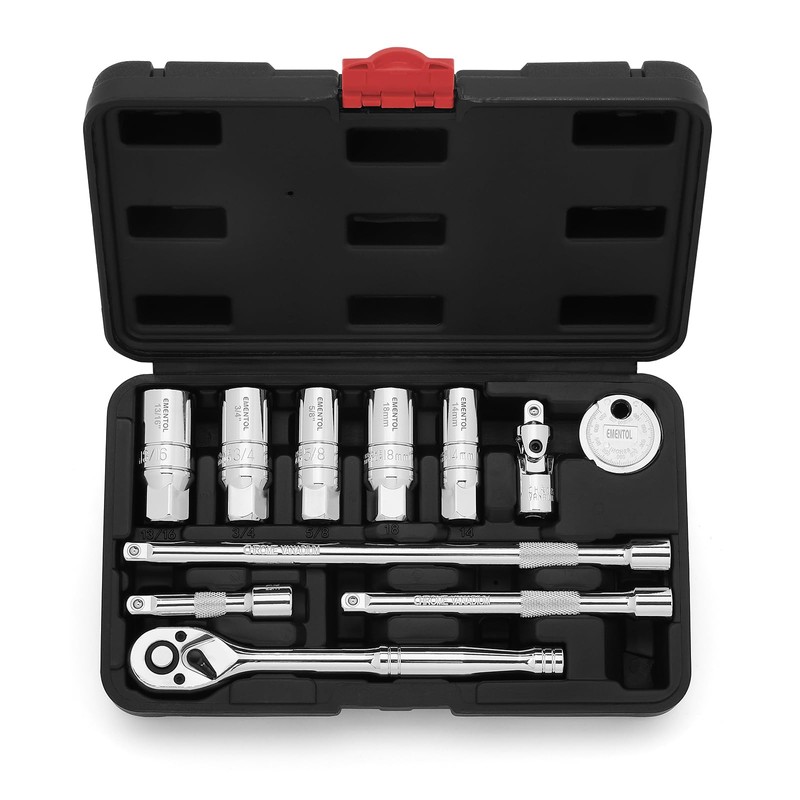 EMENTOL 11PCS 3/8" Drive Socket Accessory Set, SAE/Metric, 6 Point