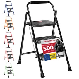 Bartnelli Pro Luxury Step Ladder | European Made 3 Step Foldable Step Stool for Home | Rock-Solid 500 lb Capacity,Built to Last with Highest-Grade Sturdy Steel Construction,Soft Handle, Anti-Slip Feet