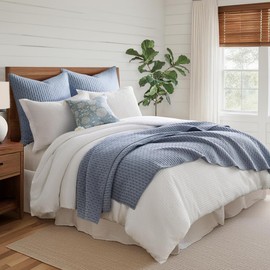 Levtex Home - Cross Stitch Chambray Quilt Set - King Quilt + Two King Pillow Shams - Cross Stitched Pattern - Quilt Size (106x92in.) and Pillow Sham Size (36x20in.) - Reversible - Cotton Fabric