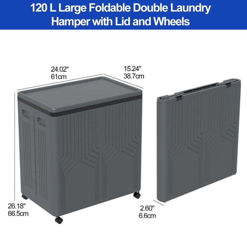 120 L Large 2 Section Laundry Hamper with Lid and