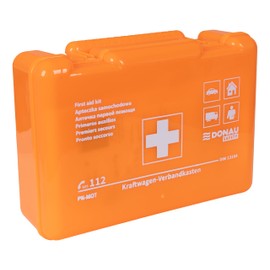 DONAU SAFETY Motorrad Verbandskasten nach aktueller Norm 2025 BD DIN 13164/ Orange/Erste-Hilfe-Verbandtasche/In einer Kunststoffbox