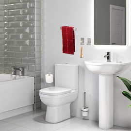 TocTen 4 Pcs Bathroom Hardware Set, Thicken Stainless Steel Hand Towel Bar Set-Includes 9IN Bath Towel Holder+Toilet Paper Holder+2 Robe Towel Hooks, Wall Mounted Bathroom Accessories Kit(Brushed)