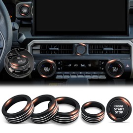 Polodunn Accessories for Toyota Tacoma 2024 2025 & 4Runner 2025 with 14’’Screen - 4WD Trailer Gear Switch, A/C Ctrl, Volume Adjustment Knob Cover, Push Start Button Cover/Ring 6pcs/Set (Black)