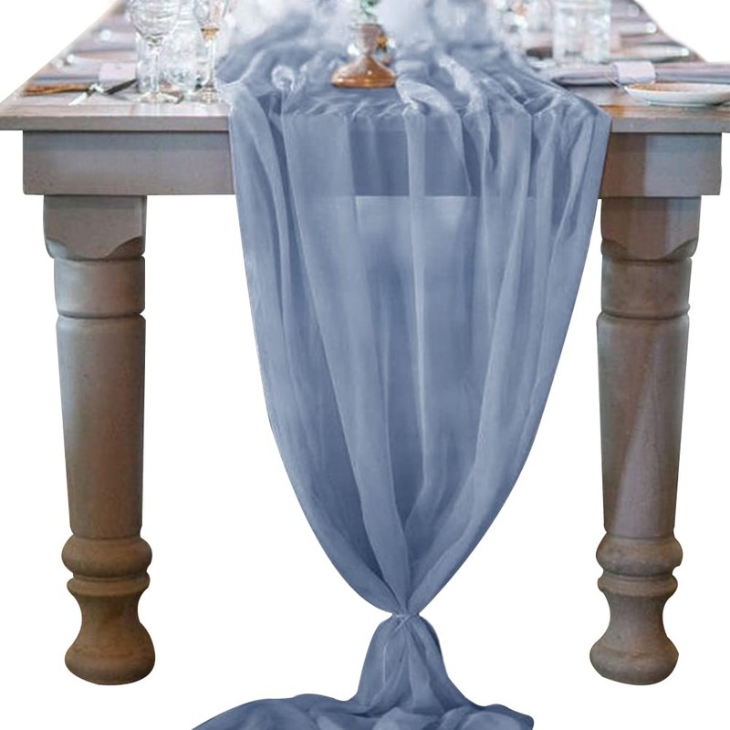 Socomi 10ft Dusty Blue Chiffon Table Runner 29x120 Inches Wedding