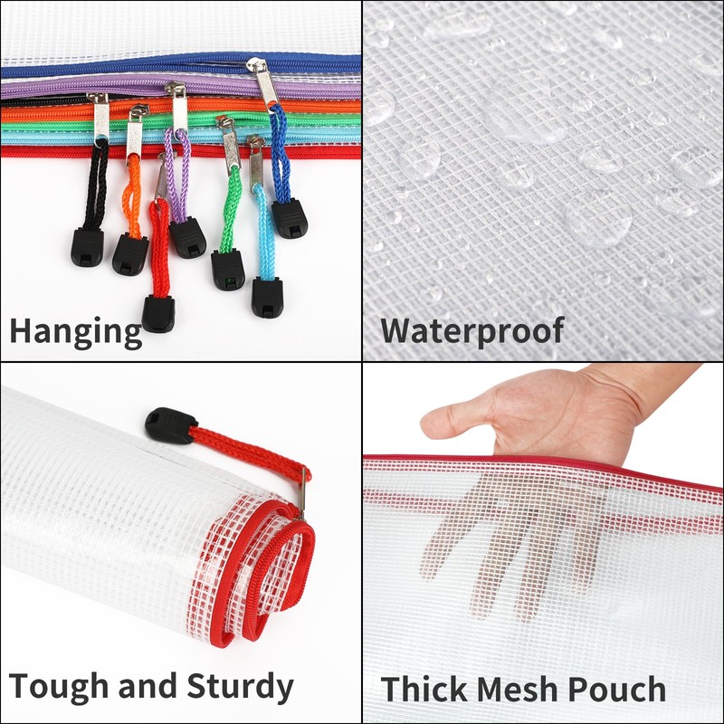 EOOUT 24pcs Mesh Zipper Pouch Bags, A4 Zipper Bags for