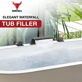 Roman Tub Faucet Waterfall Tub Filler | Deck Mount Brass Faucet | 3-Hole with 2 Handles | High Flow, Anti-Corrosion, Modern Design