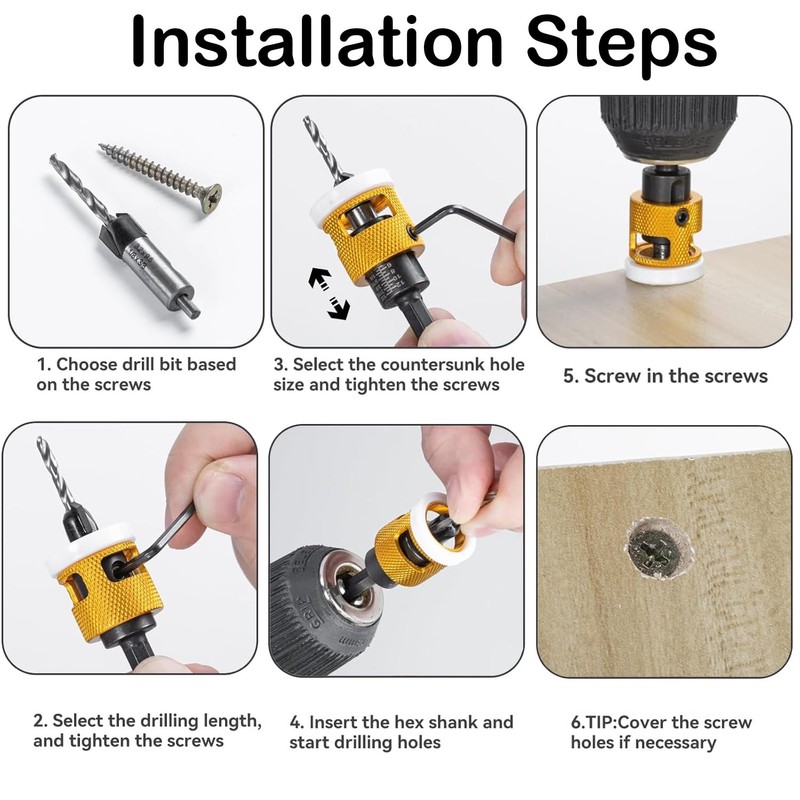 Countersink Drill Bit Set with Replaceable HSS Pilot Drill Bit,