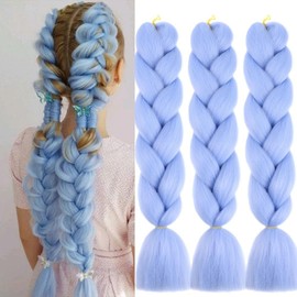 Light Blue Synthetic Hair for Braiding, 24 Inches/61 cm, 3 Packs, Easy Jumbo Braid, Pre-Stretched Extensions, Hair for Braiding, Braids Extensions, Light Blue