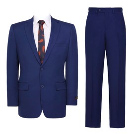 AMY ZHU Men's 2 Piece Suit Regular Fit Blazer Big and Tall Business Suit Jacket Suit Pants for Wedding Cobalt Blue