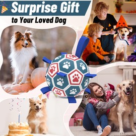 QDAN QDAN Dog Ropes Toys Soccer Ball with Straps, Interactive Dog Toys for Tug of War, Puppy Birthday Gifts, Dog Tug Toy, Dog Water Toy, Durable Dog Balls for Medium & Large Dogs8 Inch