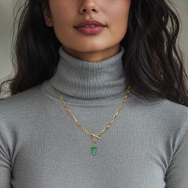 Ross-Simons 1.80 Carat Emerald Palm Tree Leaf Charm in 18kt Gold Over Sterling