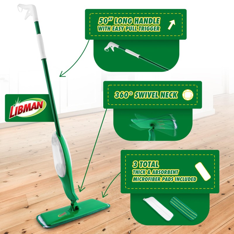 Libman Freedom Spray Mop Kit, Microfiber Wet Mops for Floor