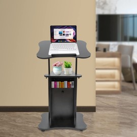 Portable Podium with Wheels Rolling Laptop Stand Mobile Lecterns and Podiums for Offices Classrooms Conference Rooms, 27-45in Height,44lbs Bearing (1)