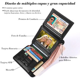 Cloeey Future Carteras para Caballero con Protección RFID, Billetera de Hombre de Piel, 11 Ranuras para Tarjetas y 2 Bolsillos para Efectivo, Regalos para Hombre, Mens Wallet (Negro)