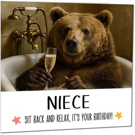 Niece Birthday Card Bear in a bathtub Funny Bear Birthday Cards for Niece